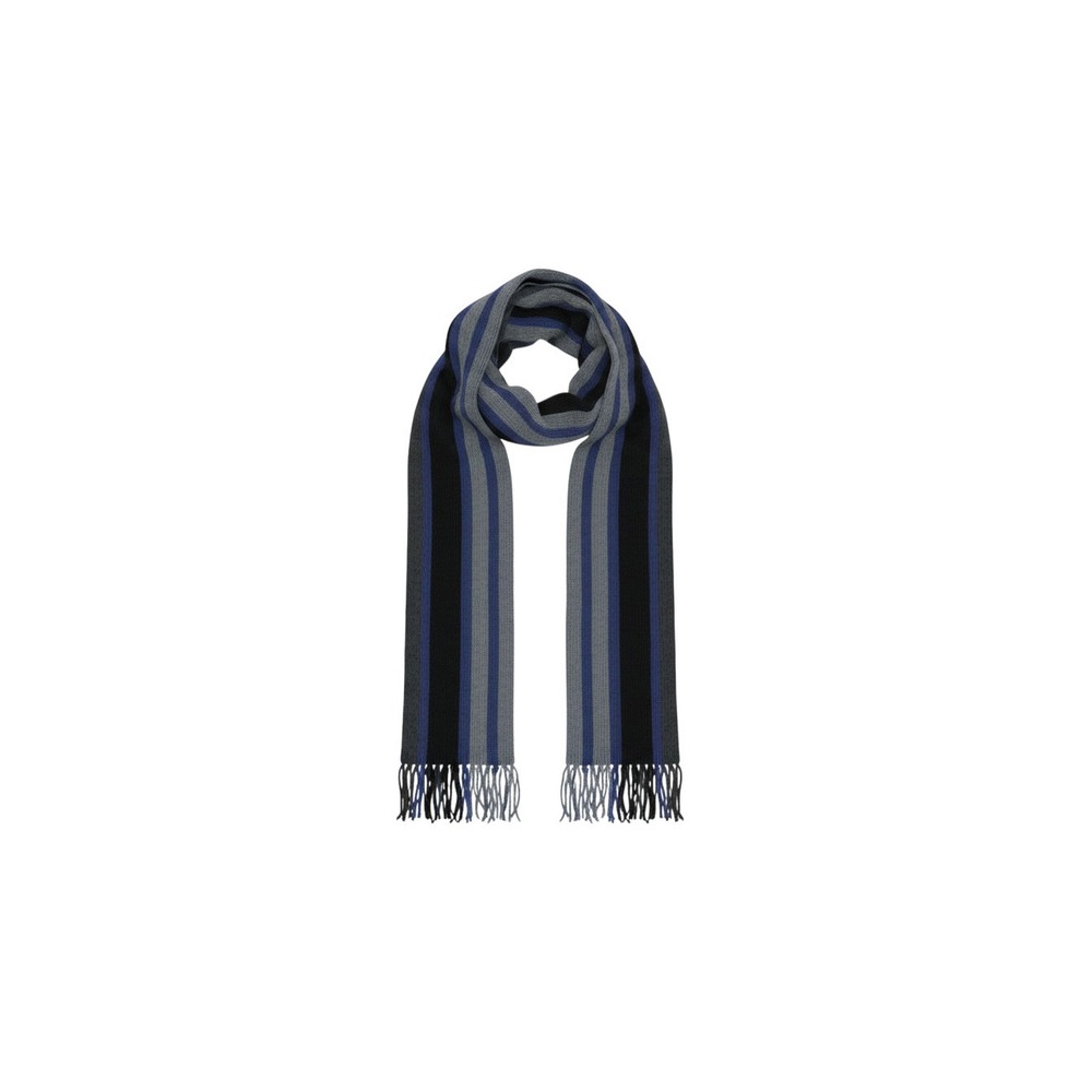 Unbranded Scarf Mens OS Blue Black Grey Vertical Stripe Knit Fringe Winter